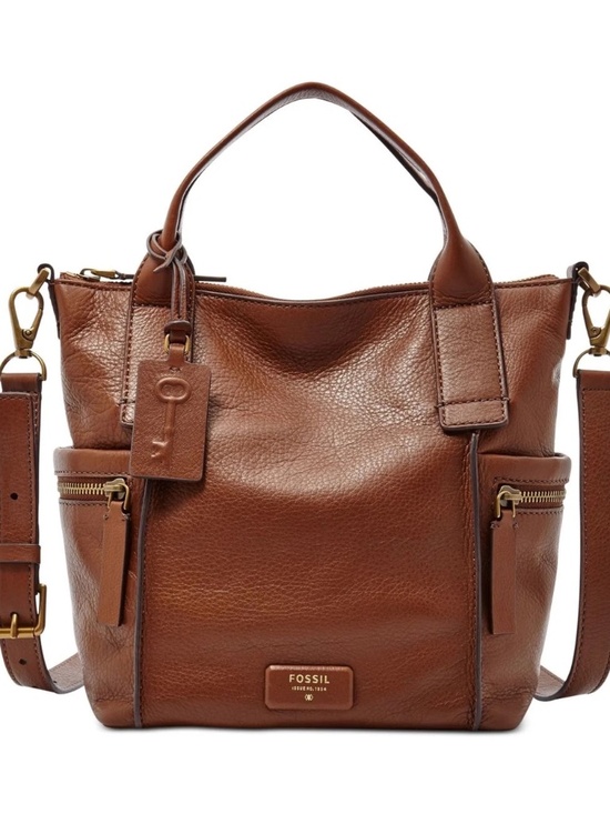 Fossil Handbags - Fossil Emerson Medium Pebbled Leather Satchel Handbag Cognac/Brown